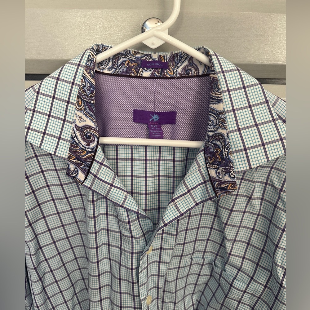 Egara Mint Green & Purple Windowpane Dress Shirt with Paisley Trim